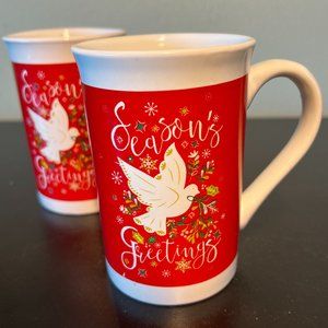 Set of 2 Royal Norfolk Season’s Greetings CHRISTMAS Mugs  ~ White Peace Doves